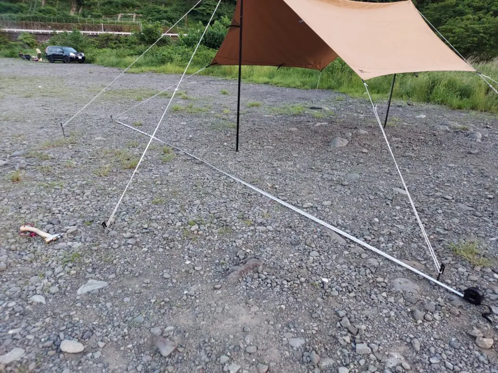 実演 タープのガイロープ長さの計算方法 30度45度の角度別に紹介