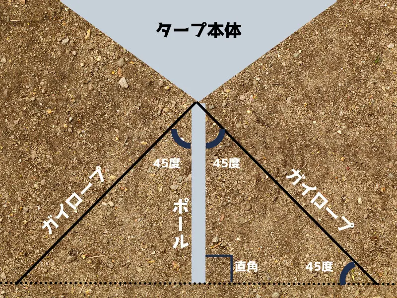 実演 タープのガイロープ長さの計算方法 30度45度の角度別に紹介