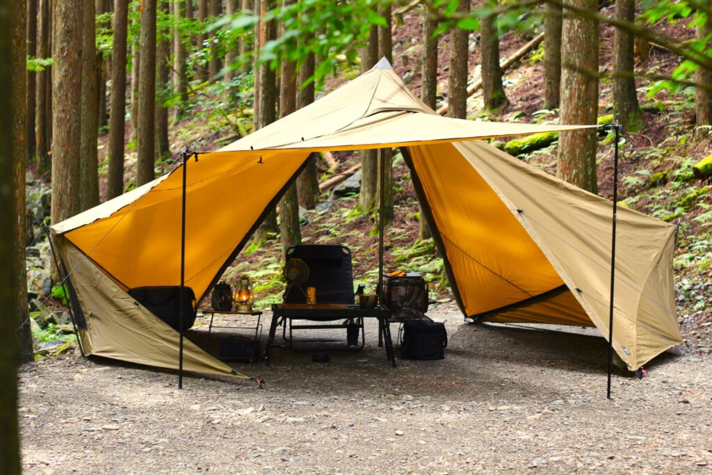 森林サイトの中のテント