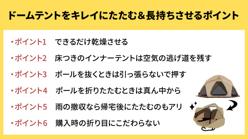 ドームテントをキレイにたたむ＆長持ちさせるポイント