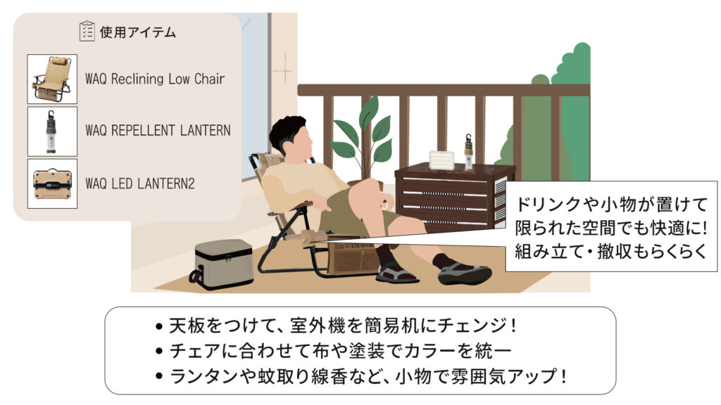 WAQ商品を使ってソロのミニマムべランピングの事例